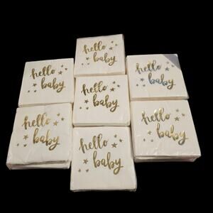 Hello Baby Shower Sprinkle Napkins Drink 5" Gold Stars Spritz New 10pc Lot 300ct